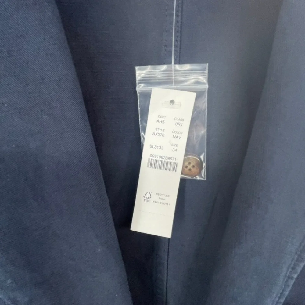 J Crew Suit Jacket Blazer Garment Dyed Cotton Linen Blend Chino AX270 Navy Sz 34